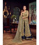 Beige Embroidered Net Semi Stitched Salwar With Dupatta