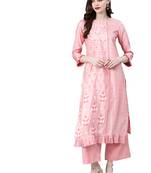 Women's Pink Colour Khadi Print Straight Polysilk Kurta With Palazzo