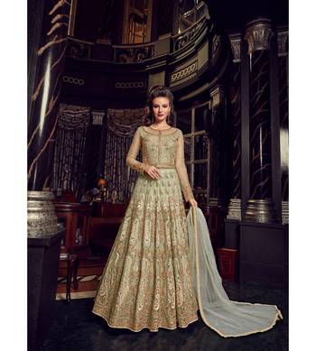 Green Embroidered Net Semi Stitched Salwar With Dupatta 1