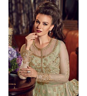 Green Embroidered Net Semi Stitched Salwar With Dupatta 2