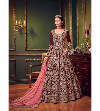 Maroon Embroidered Art Silk Semi Stitched Salwar With Dupatta 1