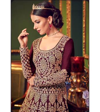 Maroon Embroidered Art Silk Semi Stitched Salwar With Dupatta 2