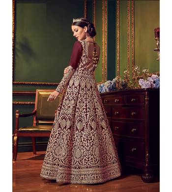 Maroon Embroidered Art Silk Semi Stitched Salwar With Dupatta 4