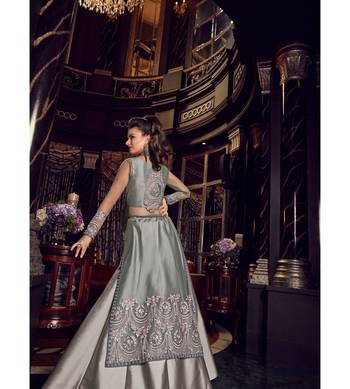 Grey Embroidered Net Semi Stitched Salwar With Dupatta 2