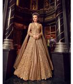Beige Embroidered Net Semi Stitched Salwar With Dupatta