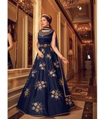 Blue Embroidered Art Silk Semi Stitched Salwar With Dupatta