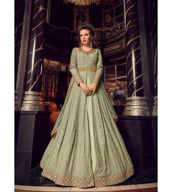 Green Embroidered Georgette Semi Stitched Salwar With Dupatta 1