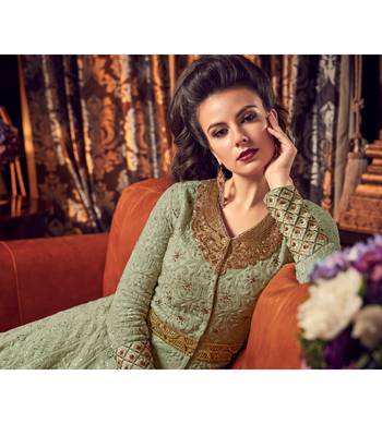 Green Embroidered Georgette Semi Stitched Salwar With Dupatta 2