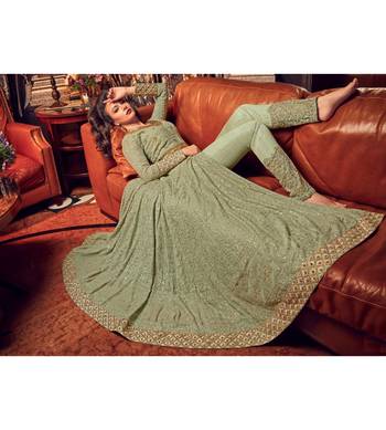 Green Embroidered Georgette Semi Stitched Salwar With Dupatta 3