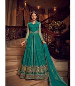 Green Embroidered Net Semi Stitched Salwar With Dupatta