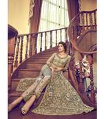 Cream Embroidered Net Semi Stitched Salwar With Dupatta