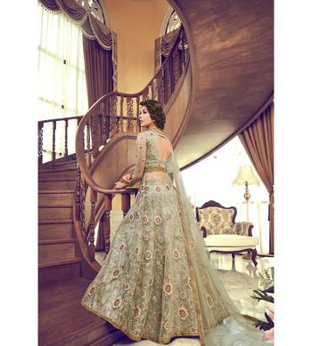 Cream Embroidered Net Semi Stitched Salwar With Dupatta 2
