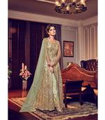 Green Embroidered Net Semi Stitched Salwar With Dupatta
