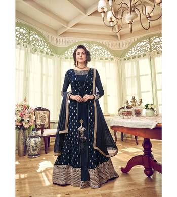 Blue Embroidered Georgette Semi Stitched Salwar With Dupatta 1