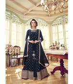 Blue Embroidered Georgette Semi Stitched Salwar With Dupatta
