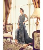 Grey Embroidered Net Semi Stitched Salwar With Dupatta