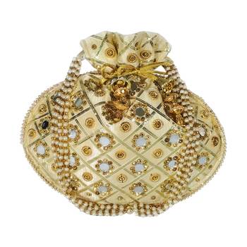 Women's Designer Partywear Bridal Potli Clutch Bag Golden (Single Bag) 1