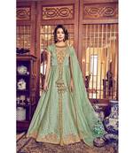 Green Embroidered Art Silk Semi Stitched Salwar With Dupatta