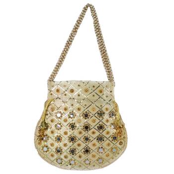Women's Designer Partywear Bridal Potli Clutch Bag Golden (Single Bag) 3