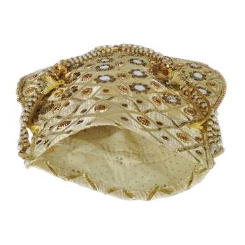 Women's Designer Partywear Bridal Potli Clutch Bag Golden (Single Bag) 4