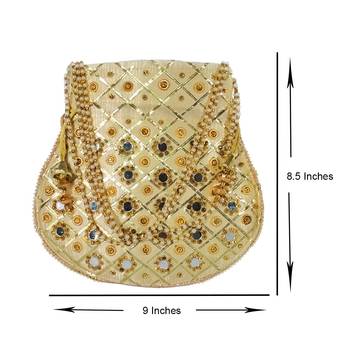 Women's Designer Partywear Bridal Potli Clutch Bag Golden (Single Bag) 5