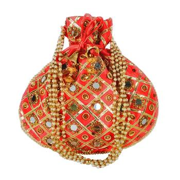 Women's Designer Partywear Bridal Potli Clutch Bag Red (Single Bag) 1