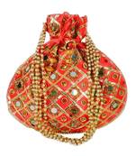 Women's Designer Partywear Bridal Potli Clutch Bag Red (Single Bag)