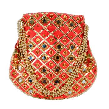 Women's Designer Partywear Bridal Potli Clutch Bag Red (Single Bag) 2