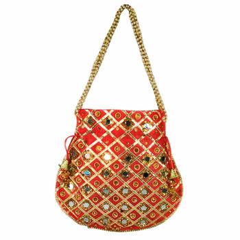 Women's Designer Partywear Bridal Potli Clutch Bag Red (Single Bag) 3