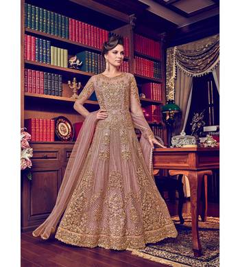 Pink Embroidered Net Semi Stitched Salwar With Dupatta 1
