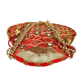 Women's Designer Partywear Bridal Potli Clutch Bag Red (Single Bag) 4
