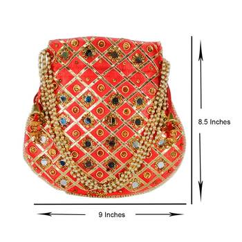 Women's Designer Partywear Bridal Potli Clutch Bag Red (Single Bag) 5