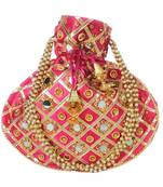 Women's Designer Partywear Bridal Potli Clutch Bag Magenta (Single Bag)