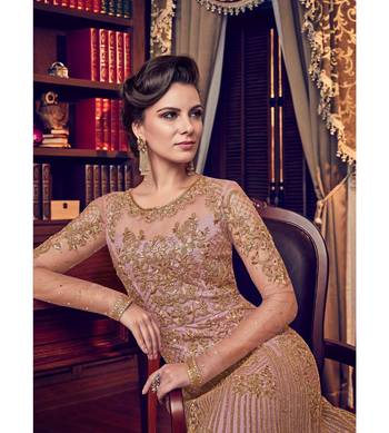 Pink Embroidered Net Semi Stitched Salwar With Dupatta 2