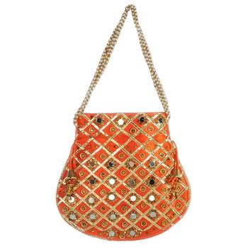 Women's Designer Partywear Bridal Potli Clutch Bag Orange (Single Bag) 3