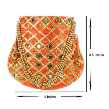 Women's Designer Partywear Bridal Potli Clutch Bag Orange (Single Bag) 5