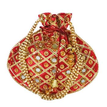 Women's Designer Partywear Bridal Potli Clutch Bag Maroon (Single Bag) 1