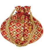 Women's Designer Partywear Bridal Potli Clutch Bag Maroon (Single Bag)