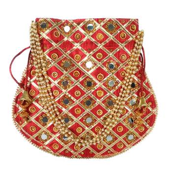Women's Designer Partywear Bridal Potli Clutch Bag Maroon (Single Bag) 2