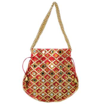 Women's Designer Partywear Bridal Potli Clutch Bag Maroon (Single Bag) 3