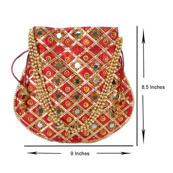 Women's Designer Partywear Bridal Potli Clutch Bag Maroon (Single Bag) 5