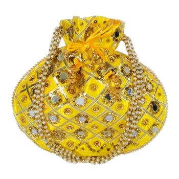 Women's Designer Partywear Bridal Potli Clutch Bag Yellow (Single Bag) 1