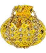 Women's Designer Partywear Bridal Potli Clutch Bag Yellow (Single Bag)