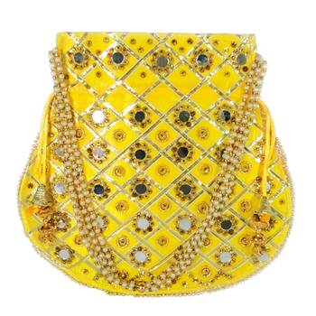 Women's Designer Partywear Bridal Potli Clutch Bag Yellow (Single Bag) 2
