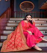 Pink Embroidered Art Silk Semi Stitched Salwar With Dupatta