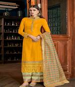 Mustard Embroidered Art Silk Semi Stitched Salwar With Dupatta
