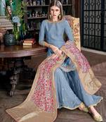 Blue Embroidered Art Silk Semi Stitched Salwar With Dupatta