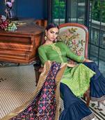Green Embroidered Art Silk Semi Stitched Salwar With Dupatta