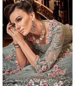 Grey Embroidered Net Semi Stitched Salwar With Dupatta