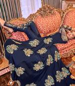 Blue Embroidered Art Silk Semi Stitched Salwar With Dupatta